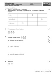 Extemporale Mathematik 6. Klasse: Rechnen mit Brüchen mit Musterlösung